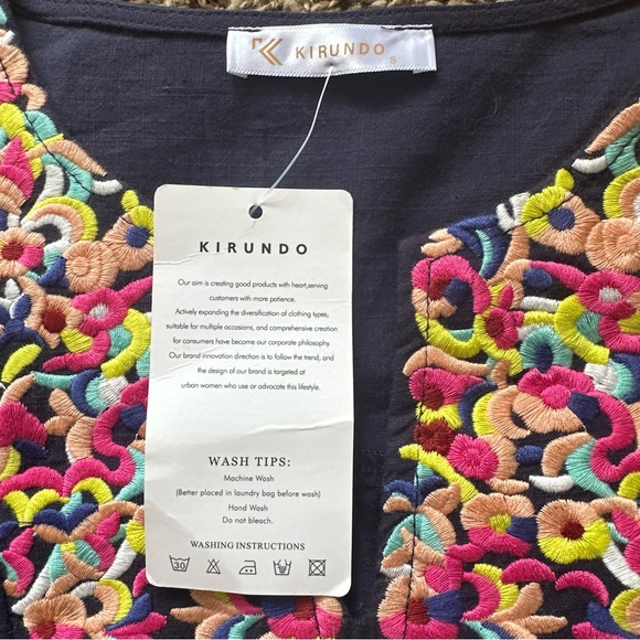 Kirundo |‎ Women’s Embroidered Boho Navy Long Sleeve Mini Dress NWT Size Small - Picture 6 of 9